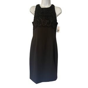 Carmen Marc Valvo Black Beaded Lace Sheath Cocktail Dress Size 4 NWT